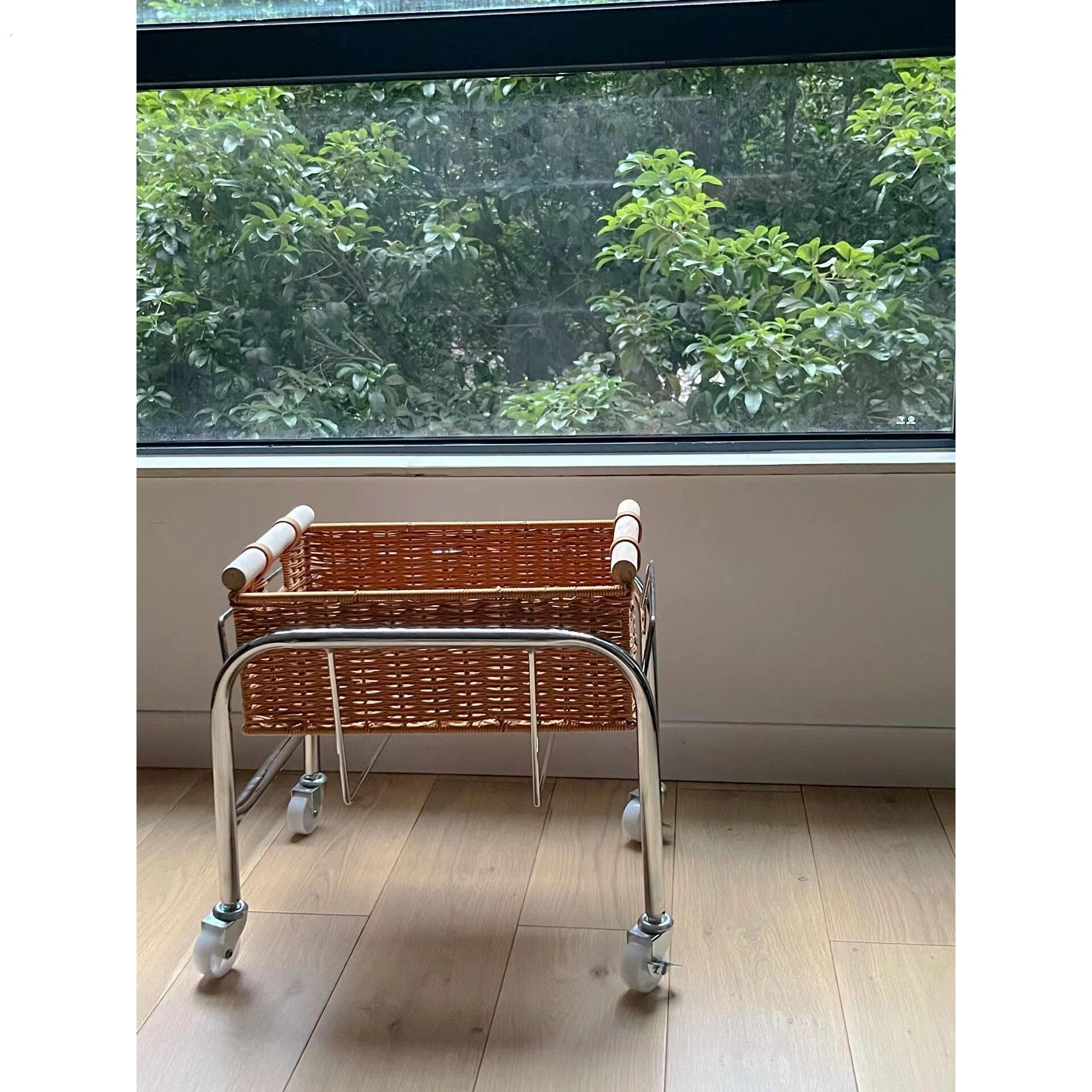 手推车家用可移动彷藤婴儿车中世纪编织脏衣服储物篮储物架脏衣服