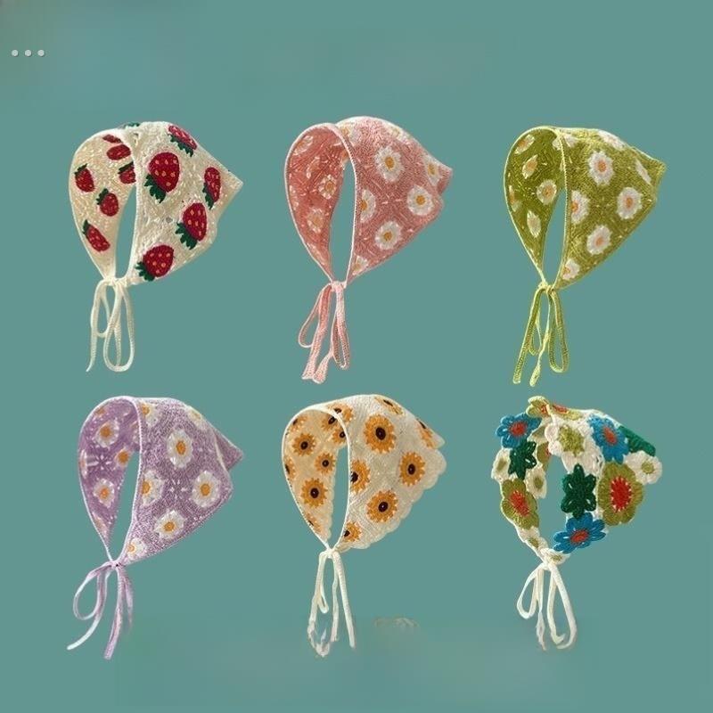 韩版出游ins三角头巾手工钩花春秋发带文艺甜美个性可爱针织