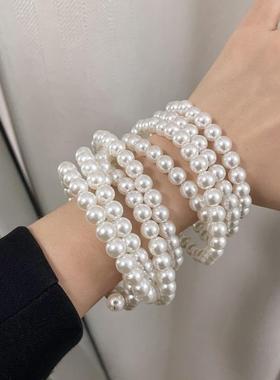 珍珠手炼多层高级感轻奢女小众设计精致简约气质手镯ins臂环手饰