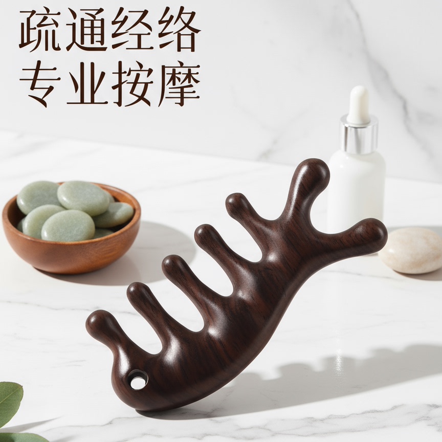头皮按摩梳头部经络梳疏通经络天然檀木神器洗头多功能女士专用新