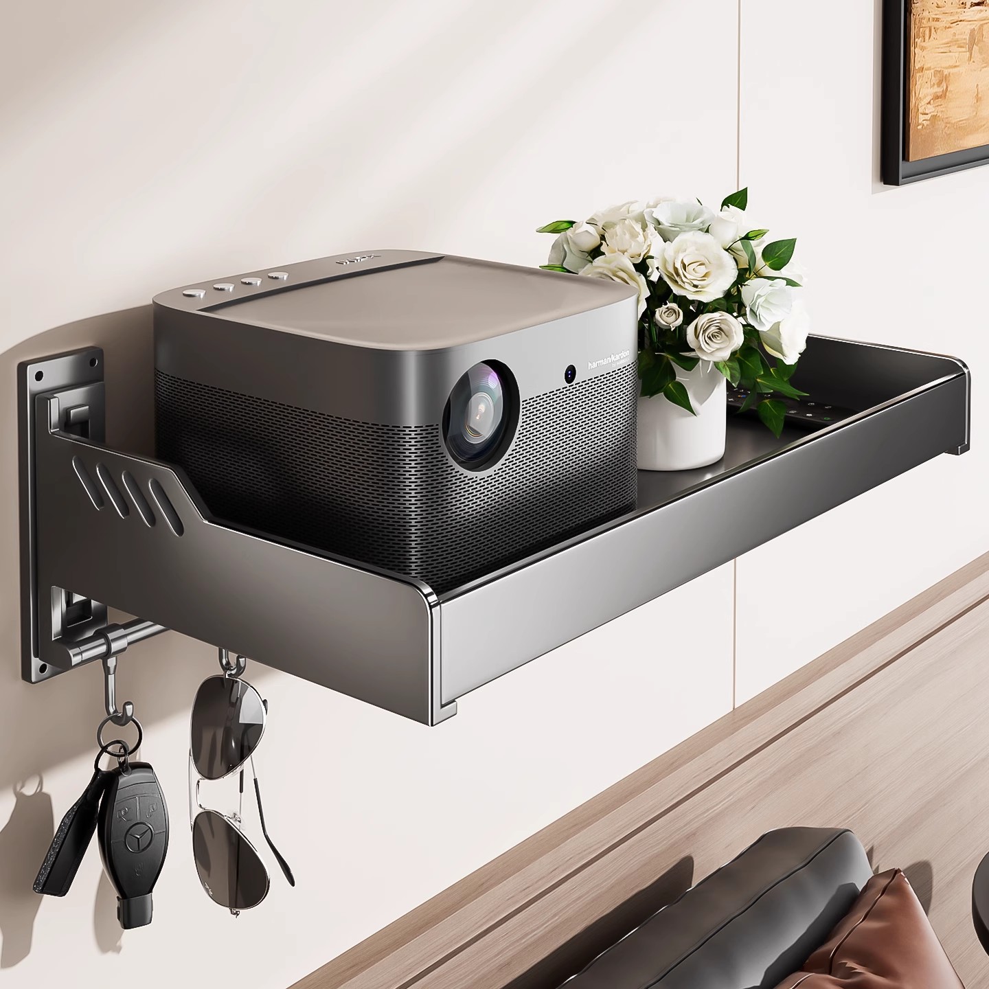 投影仪支架壁挂式靠墙上免打孔床头家用卧室沙发后托盘适用极米坚果小米当贝爱普生小明放置台物架子