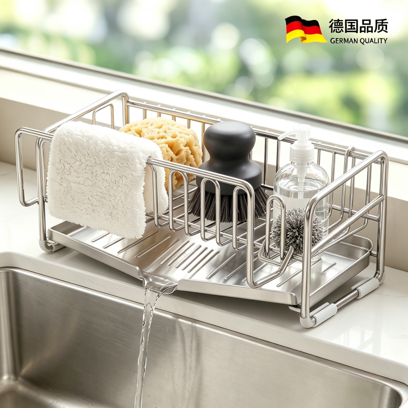 厨房海绵擦沥水架304不锈钢洗洁精置物架水槽抹布架水龙头收纳架