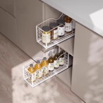 抽拉式调料收纳架厨房橱柜内调味品油盐酱醋窄柜多功能拉篮置物架