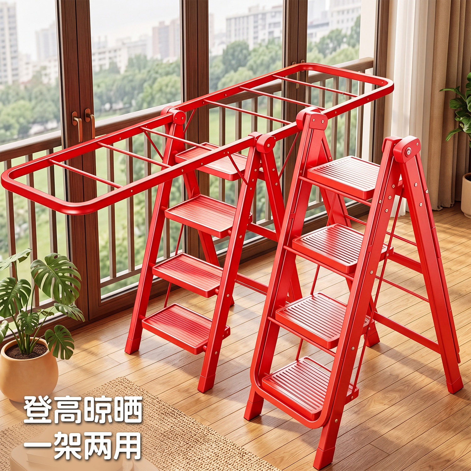 折叠家用梯子晾衣架两用多功能加厚人字梯室内伸缩爬梯登高晒被梯