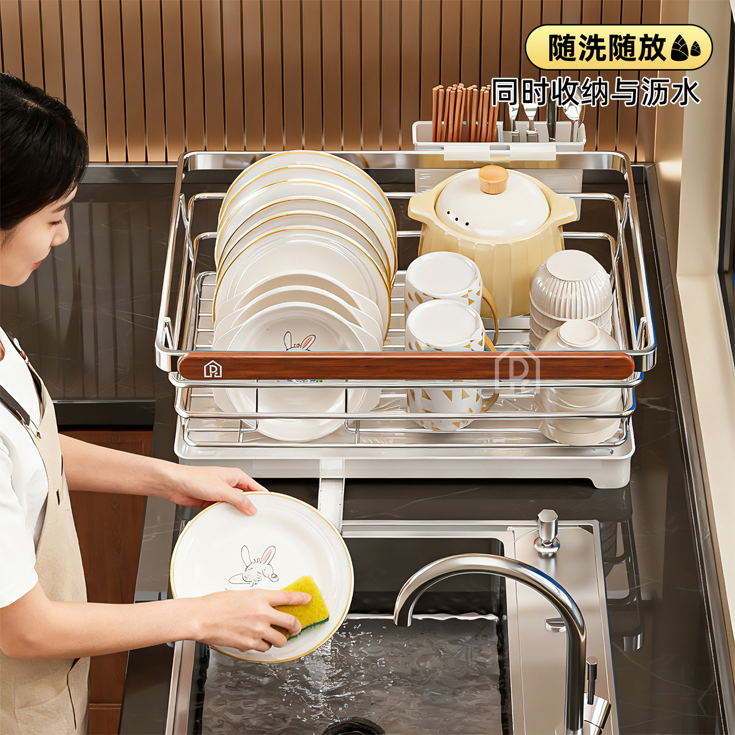 家用沥水碗架厨房置物架304不锈钢家用碗盘碗碟多功能放碗收纳架