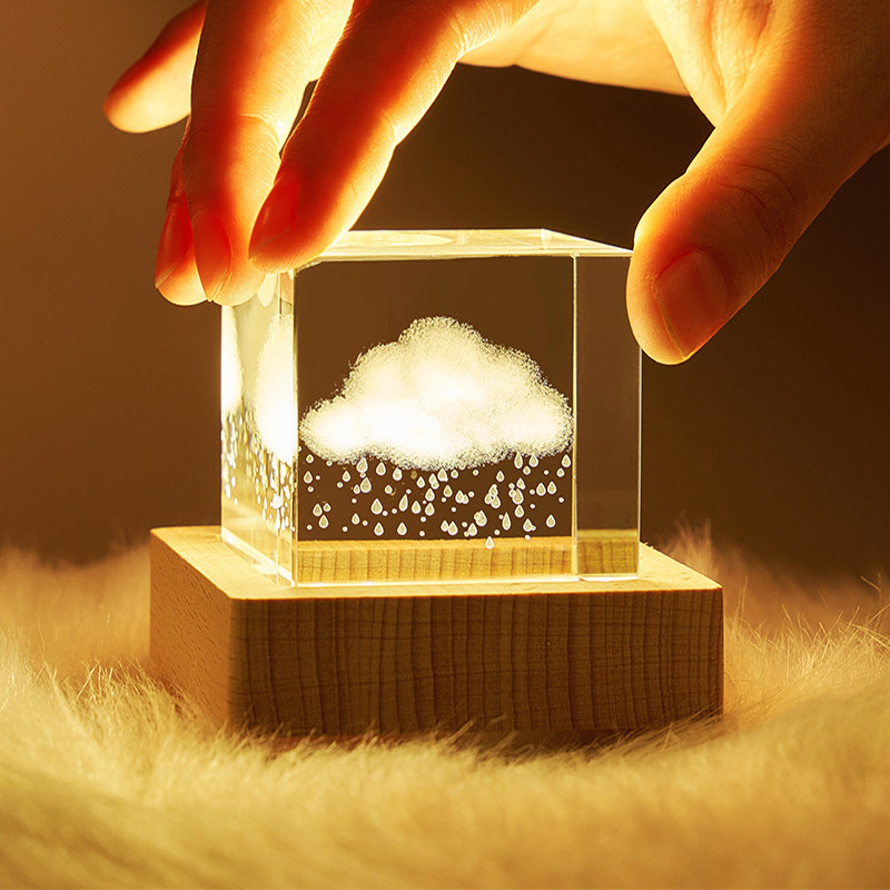 云朵雨点心形方形水晶玻璃解压家居摆件创意简约桌面装饰节日礼物