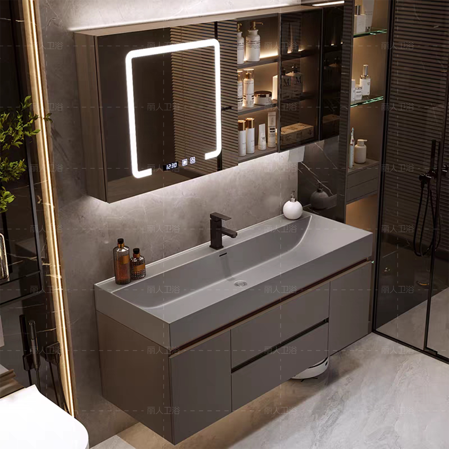 2026新款鎏金石一体盆浴室柜卫生间加大海洋盆洗漱台洗脸盆柜组合