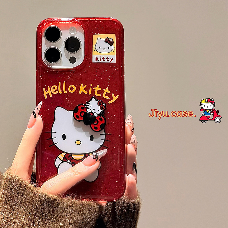 卡通闪粉立体蝴蝶结kitty猫适用苹果16promax手机壳iPhone15新款14pro少女心13超火16pro韩风15pro网红12全包