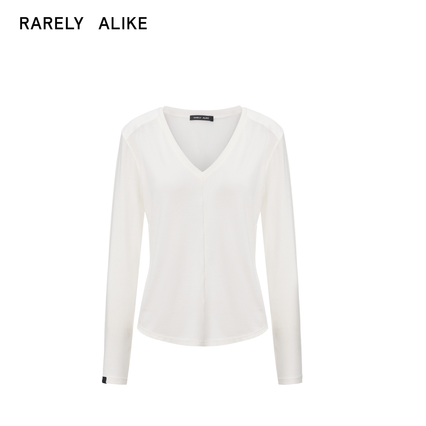 thumbnail for RARELY ALIKE Tencel Wool V-neck Epaulette Long Sleeve T-Shirt Black and White