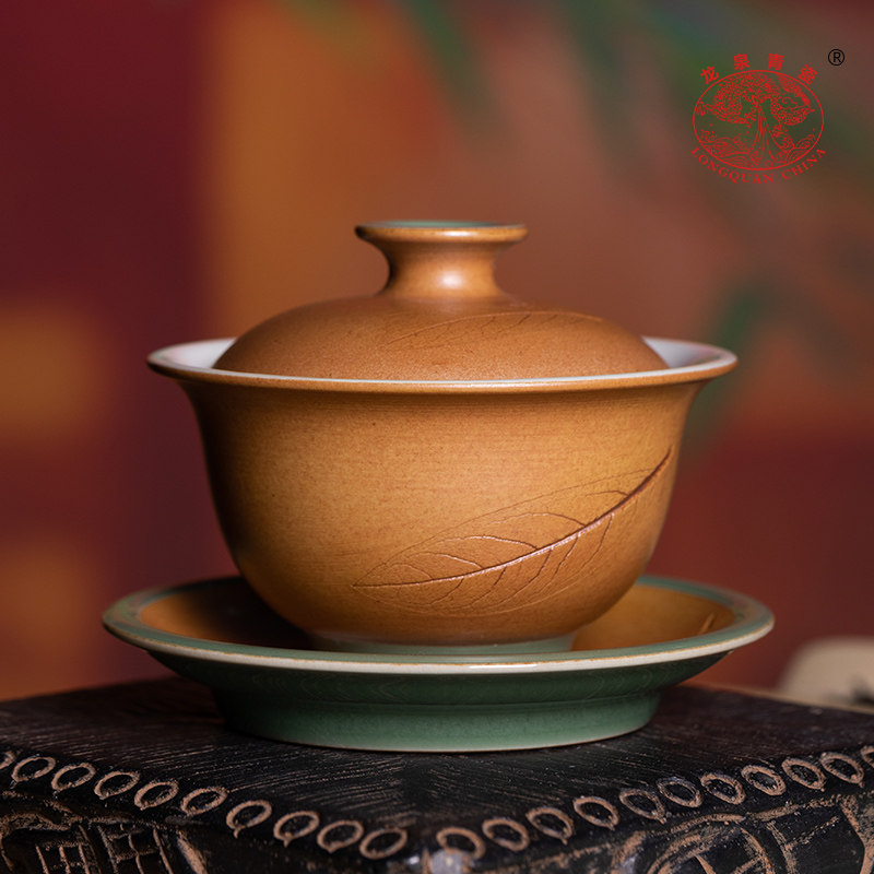 龙泉青瓷三才盖碗功夫茶具单杯不烫手陶瓷叶正茂纯手工高档泡茶碗