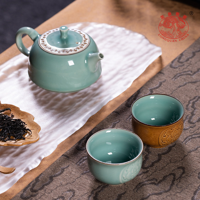 龙泉青瓷一壶两杯便携式快客旅行套装陶瓷家用手工泡茶壶功夫茶具,餐饮具,功夫茶具,淘宝优惠券,粉丝福利购,淘宝优惠卷