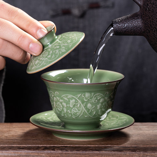 官方正品三才盖碗泡茶杯