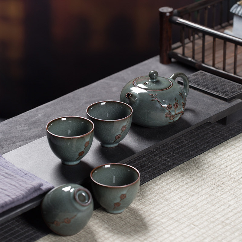 龙泉青瓷功夫茶具套装一壶四杯铁胎冰裂纹开片茶壶家用手工茶杯,餐饮具,功夫茶具,淘宝优惠券,粉丝福利购,淘宝优惠卷