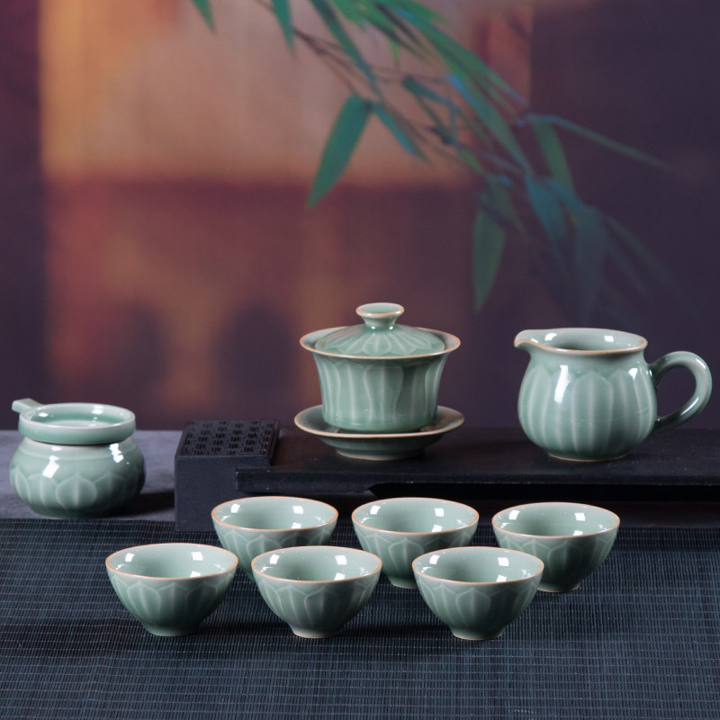 龙泉青瓷功夫茶具茶壶套装2026新款家用陶瓷盖碗茶杯泡茶壶整套