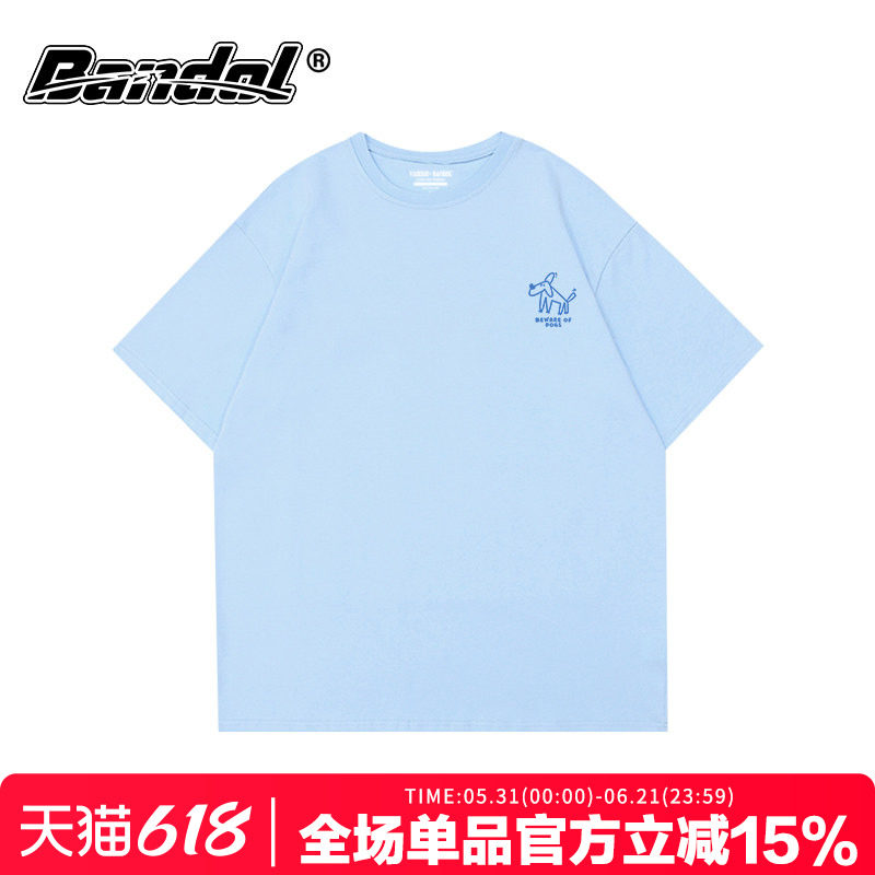 韩版chic夏日简约上衣可爱狗狗印花奶蓝色圆领大码宽松短袖t恤女