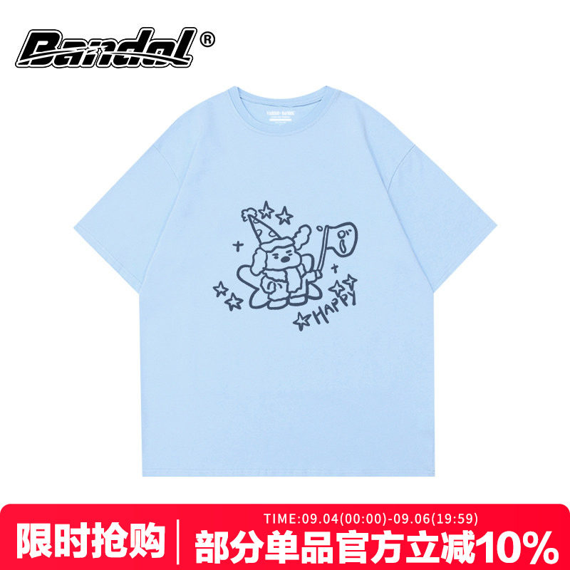 韩版ins风潮牌手绘狗狗印花奶蓝色大码上衣宽松百搭圆领短袖t恤女