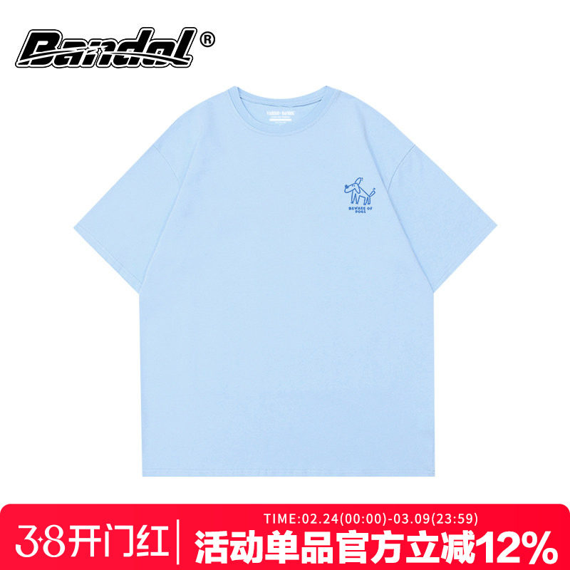 韩版chic夏日简约上衣可爱狗狗印花奶蓝色圆领大码宽松短袖t恤女