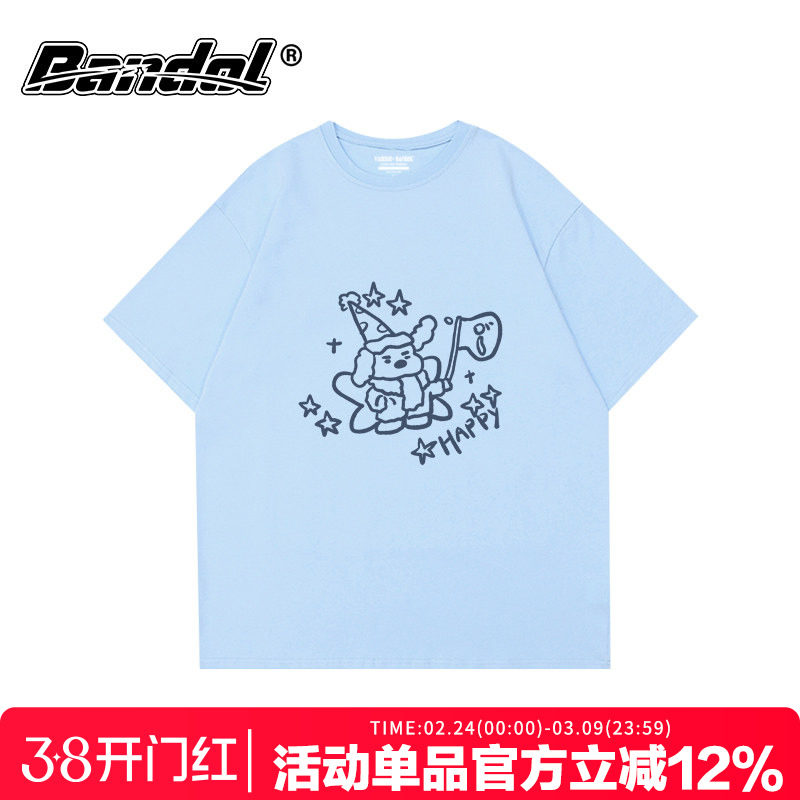 韩版ins风潮牌手绘狗狗印花奶蓝色大码上衣宽松百搭圆领短袖t恤女