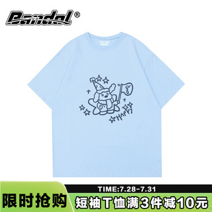 韩版 t恤女 ins风潮牌手绘狗狗印花奶蓝色大码 上衣宽松百搭圆领短袖