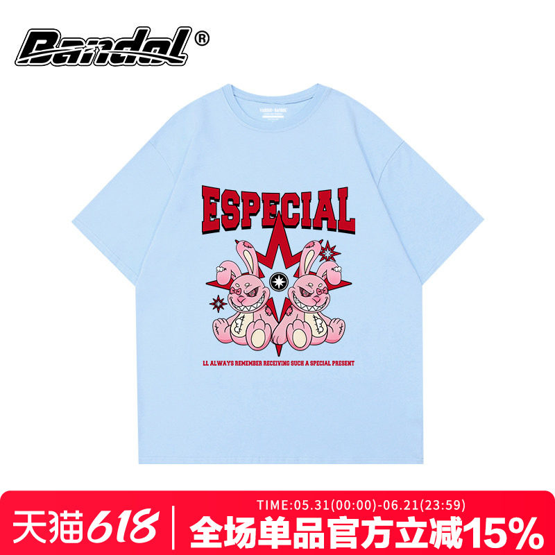 ins日系暗黑原宿风小众设计感奶蓝色短袖t恤女宽松甜酷百搭上衣夏