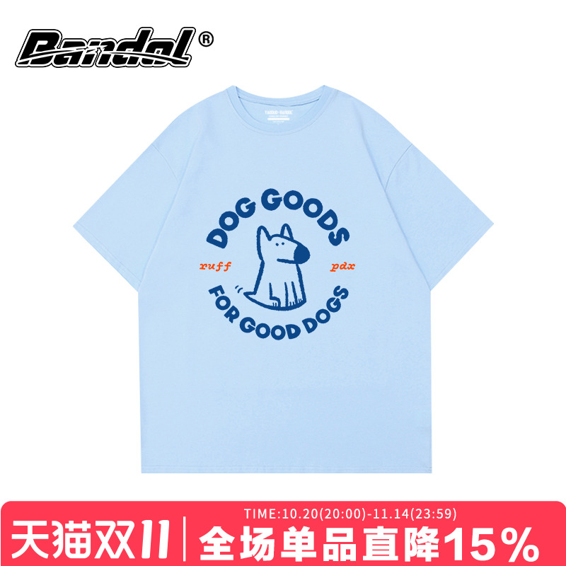 ins小众简约卡通狗狗印花bf风宽松奶蓝色盐系短袖T恤2025夏季女潮