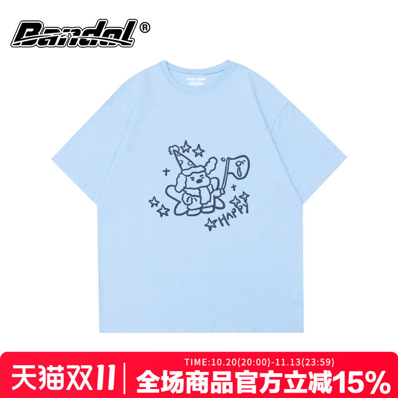 韩版ins风潮牌手绘狗狗印花奶蓝色大码上衣宽松百搭圆领短袖t恤女