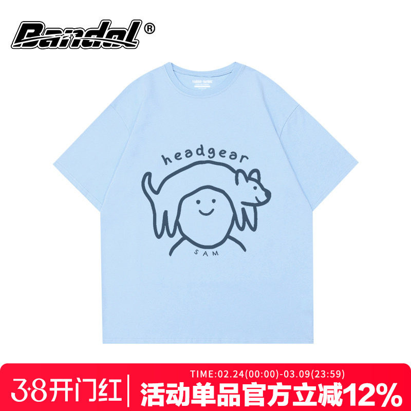 夏季新款简约风狗狗印花奶蓝色短袖t恤女oversize慵懒风百搭上衣