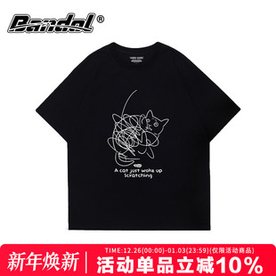 vintage古着感复古潮牌短袖 t恤女oversize中性风袭击圆领纯棉上衣