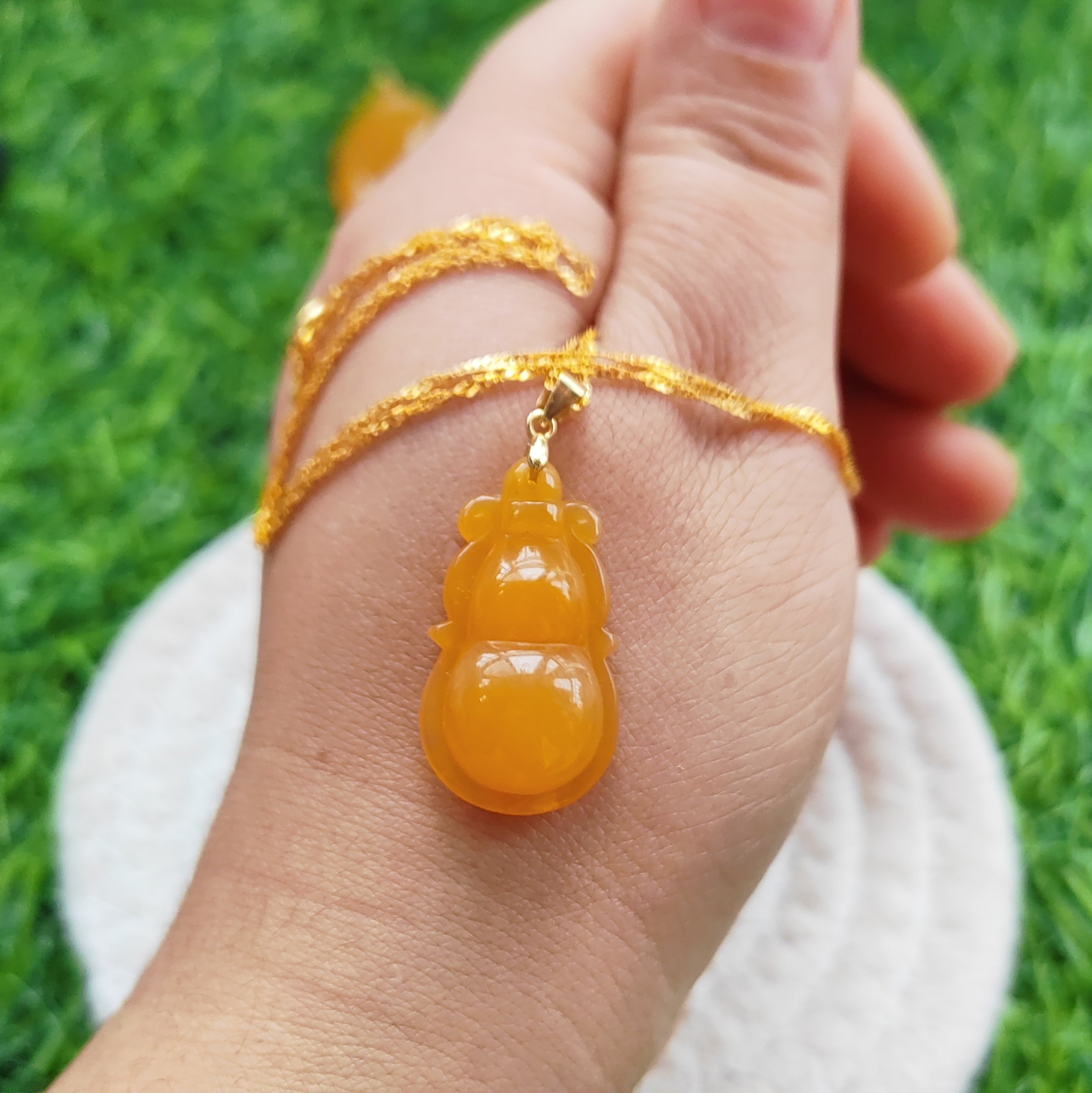 精品纯黄无杂玉石葫芦缅黄料送银链纯天然玉石正品黄龙玉26*15*9