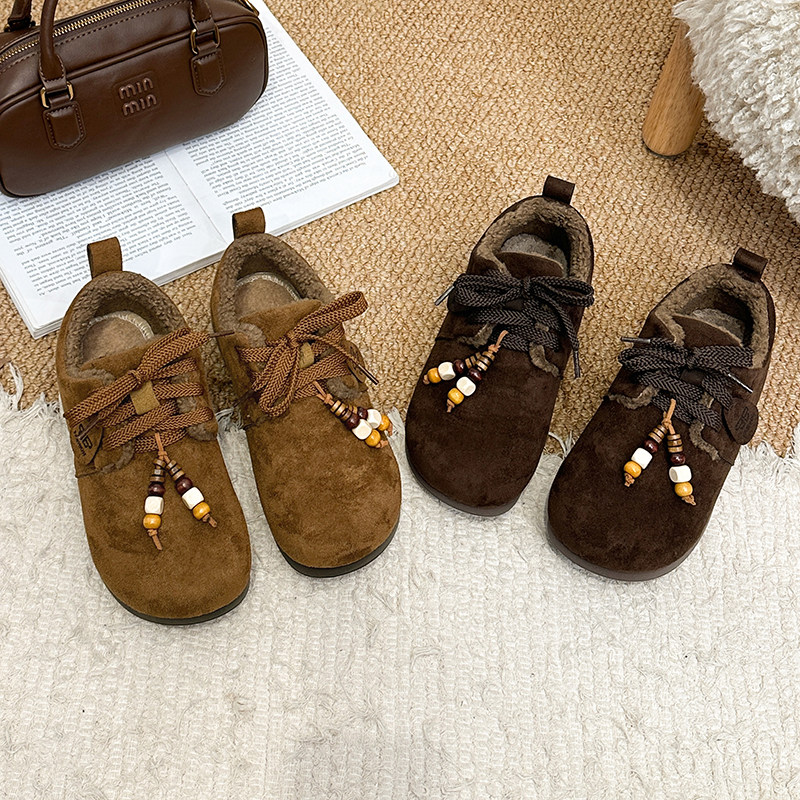 加绒袋鼠鞋女2025冬季新款保暖防滑串珠毛边雪地靴软底复古女棉鞋,女鞋,时尚雪地靴,淘宝优惠券,粉丝福利购,淘宝优惠卷