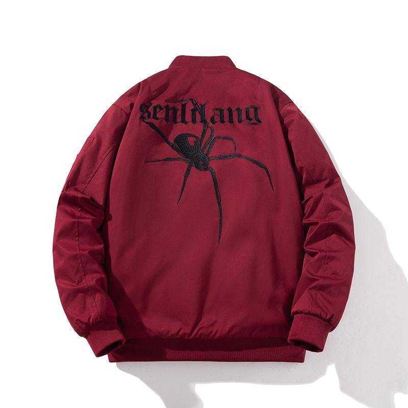 国潮复古蜘蛛刺绣棒球棉服飞行员夹克男女夏秋季美式加厚棉衣外套