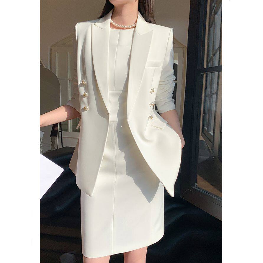 白色连衣裙西装套装女2026新款春秋冬御姐高级感名媛高端白领西服