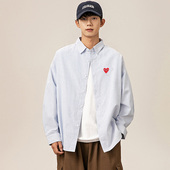 CDG牛津纺条纹爱心明星同款 衬衫 川久男女春秋PLAY宽松衬衣保玲