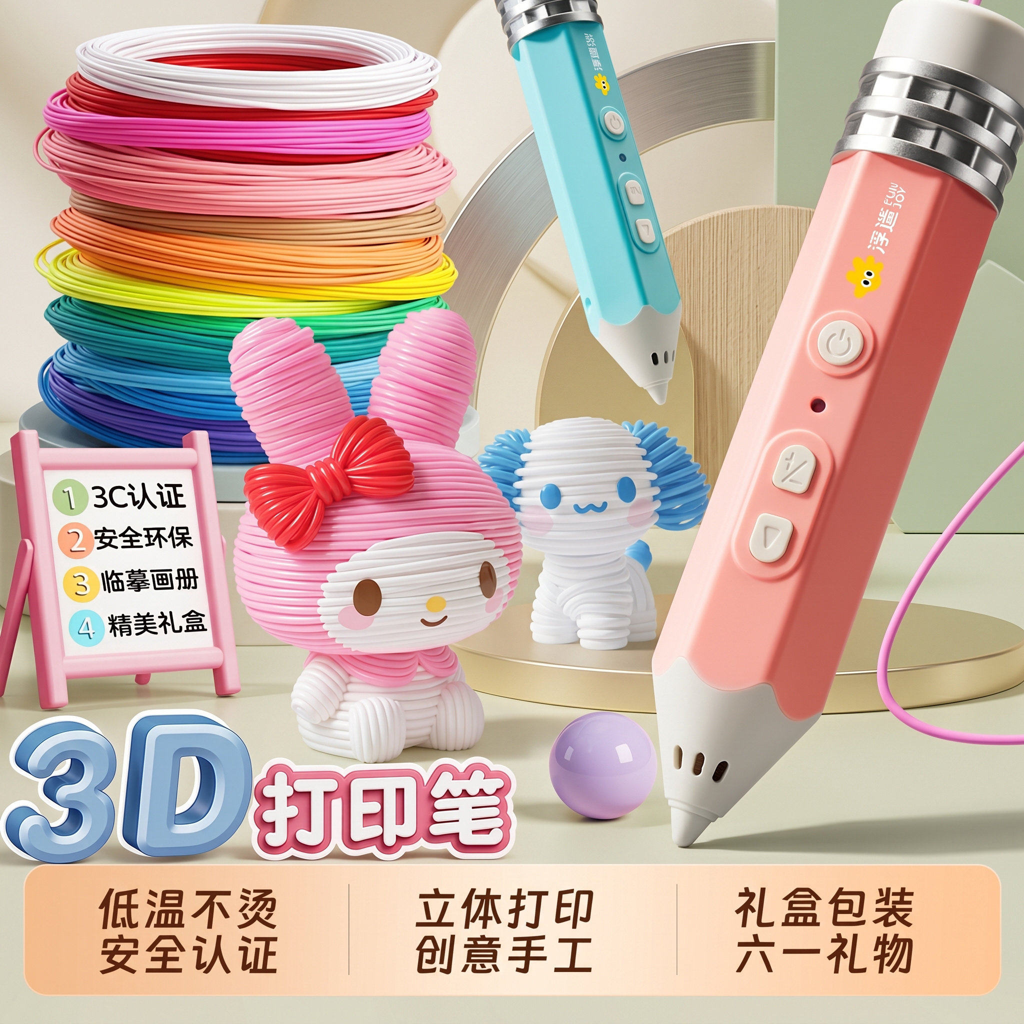 浮造3d打印笔三d儿童款立体涂鸦笔低温无毒不烫手六一儿童节礼物
