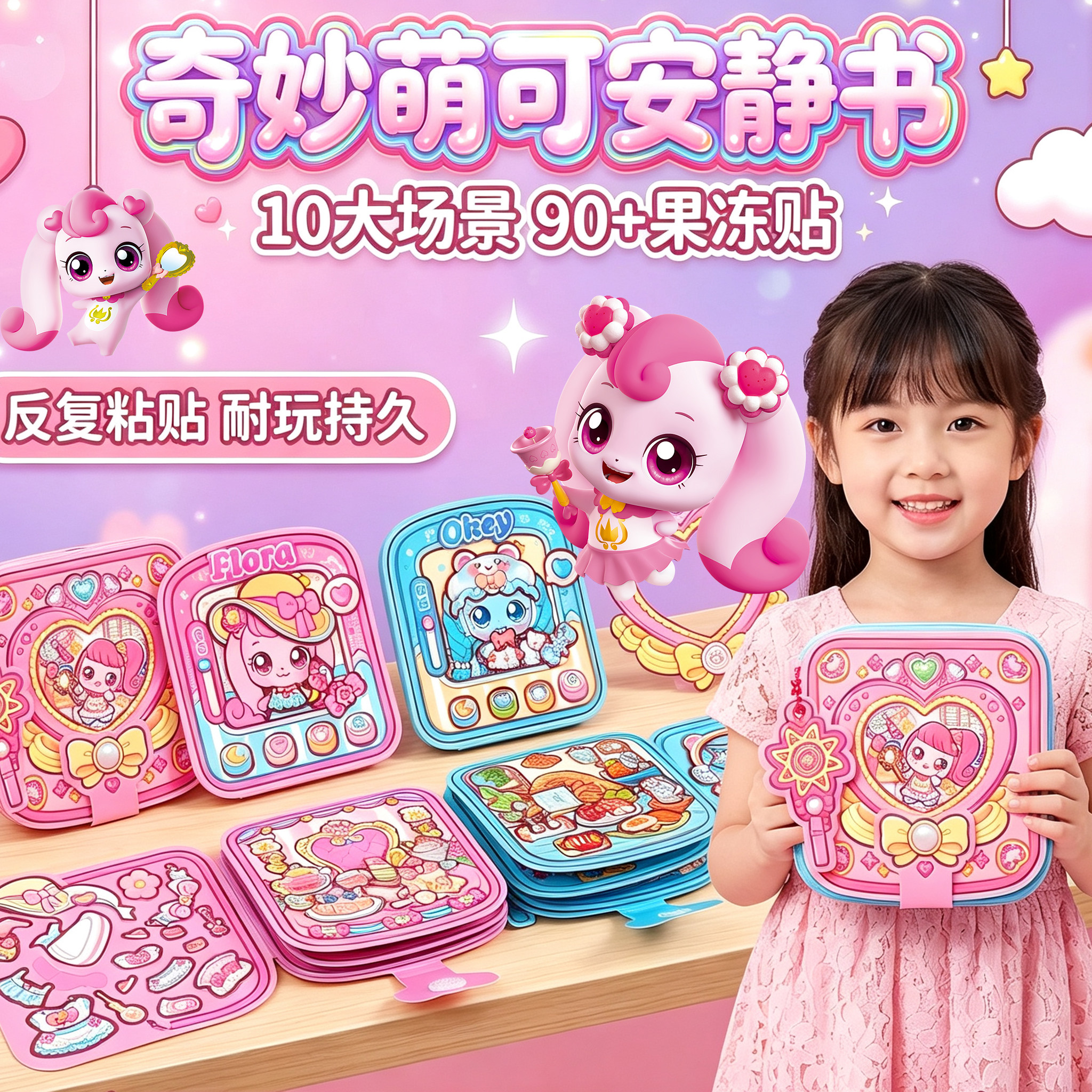 2026新款小麻薯奇妙萌可联动果冻贴安静书女孩手工diy贴纸本可水洗免裁剪儿童解闷无聊创意生日礼物玩具