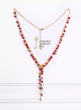 jinger法国巴黎原创小众繁花珍珠满天星红玉项链耳饰套系首饰