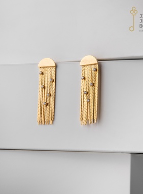 jinger｜法国原创小众首饰冷淡风轻奢高级感天然锆石金流苏耳钉