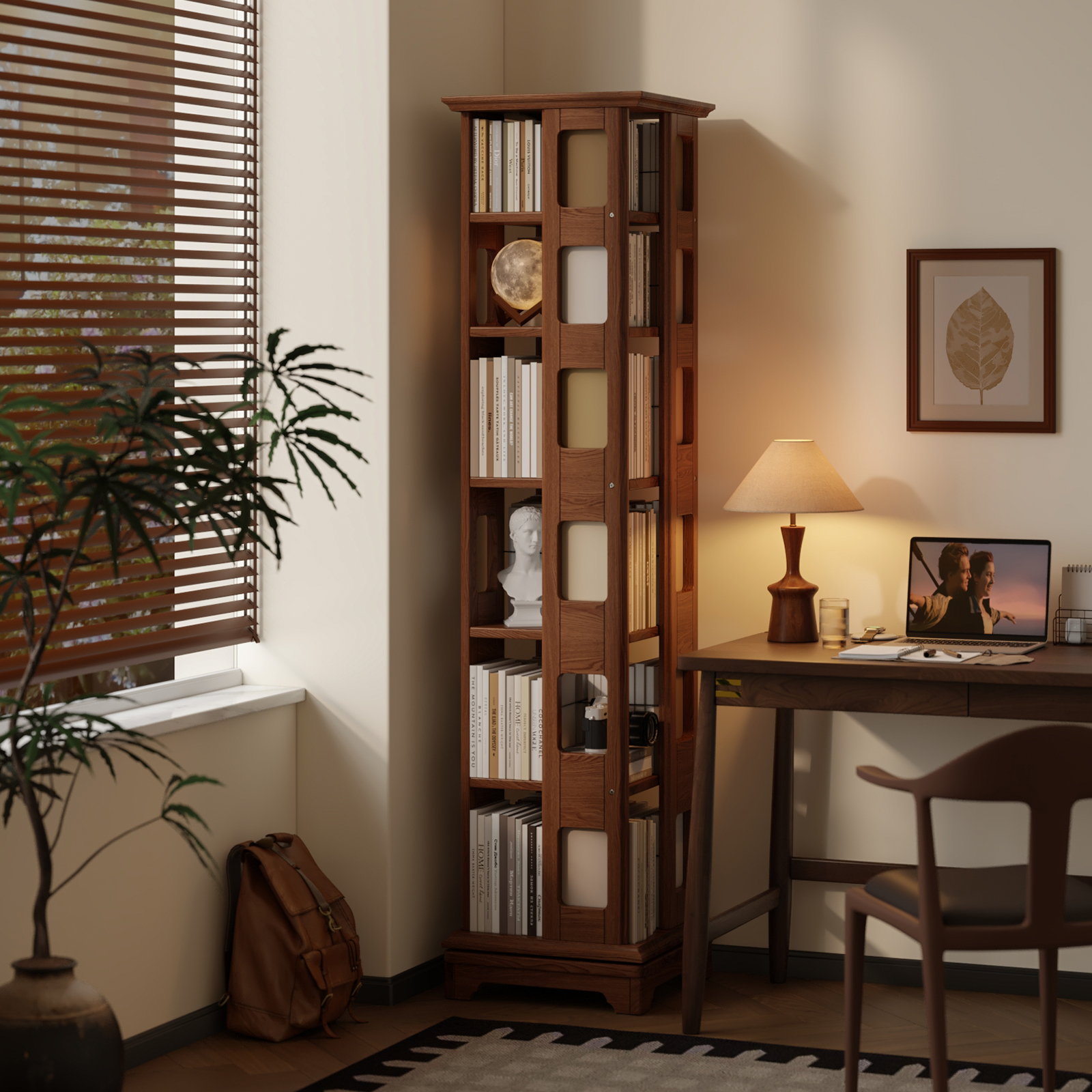 菏森派实木旋转书架落地儿童书柜