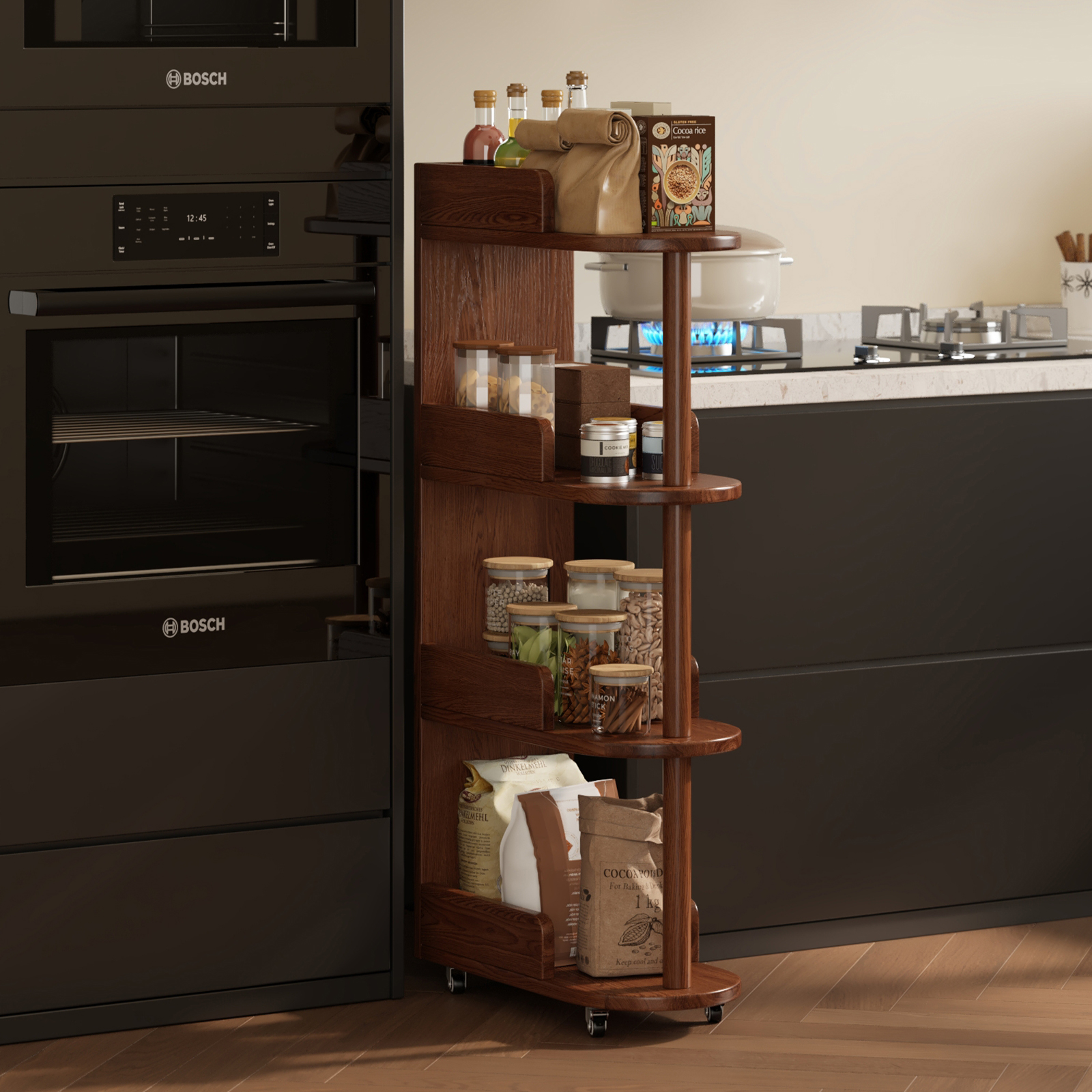 菏森派实木小推车置物架可移动