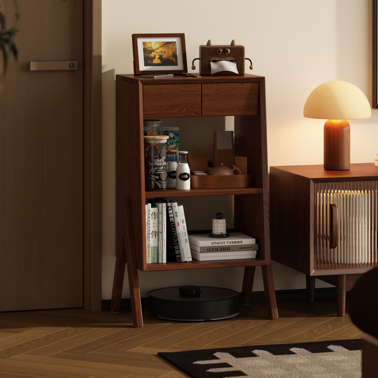 菏森派实木书架书柜一体