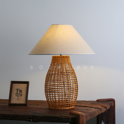 侘寂风手工藤编台灯布罩茶室客厅