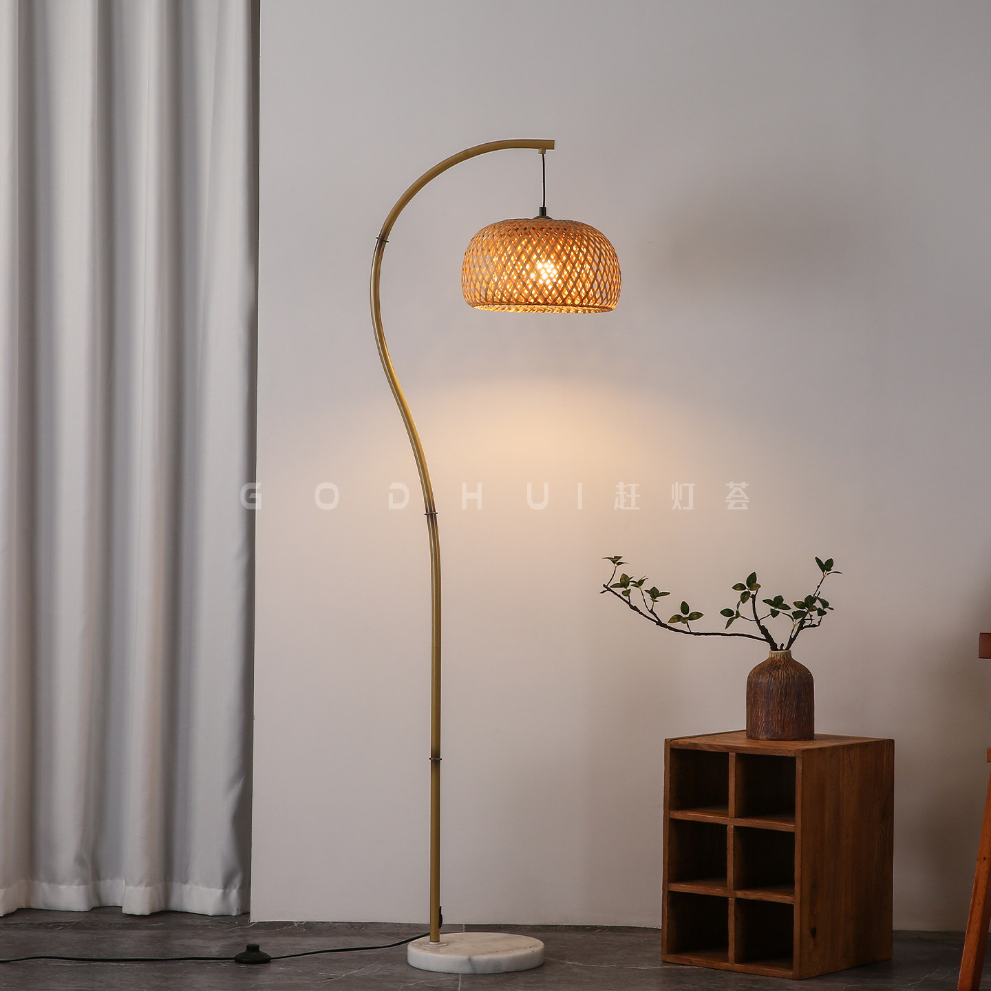 竹编落地灯中古风国风禅意氛围灯客厅茶室卧室立式仿竹竿装饰灯具