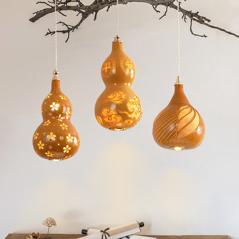 新中式葫芦艺术吊灯个性怀旧禅意茶室餐厅玄关民宿酒店饭店装饰灯