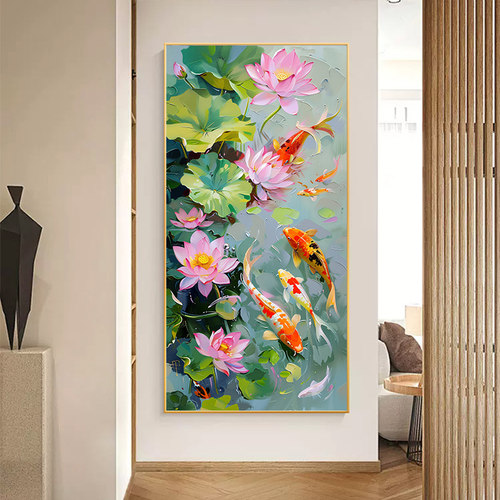 数字油画diy锦鲤荷花玄关手绘