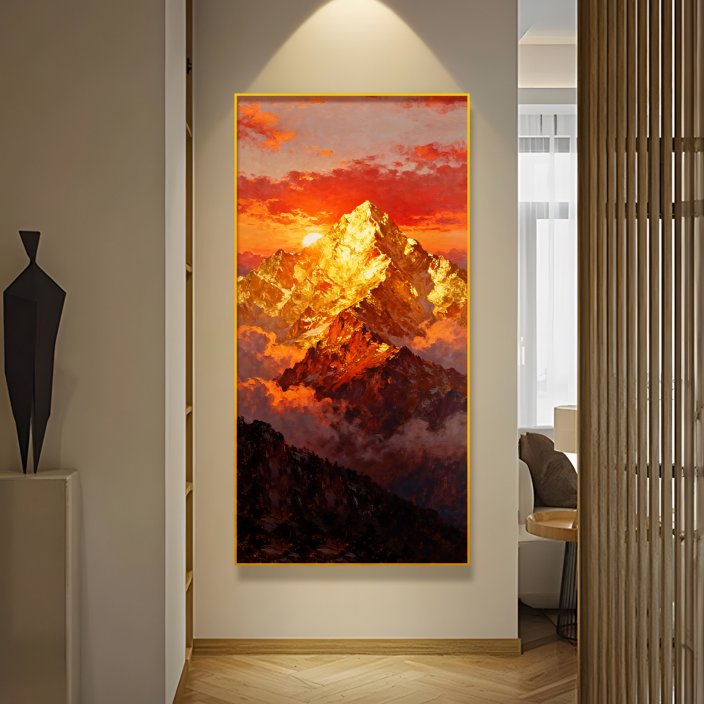 日出金山数字油画diy填色手工手绘大尺寸玄关竖版客厅油彩装饰画图片