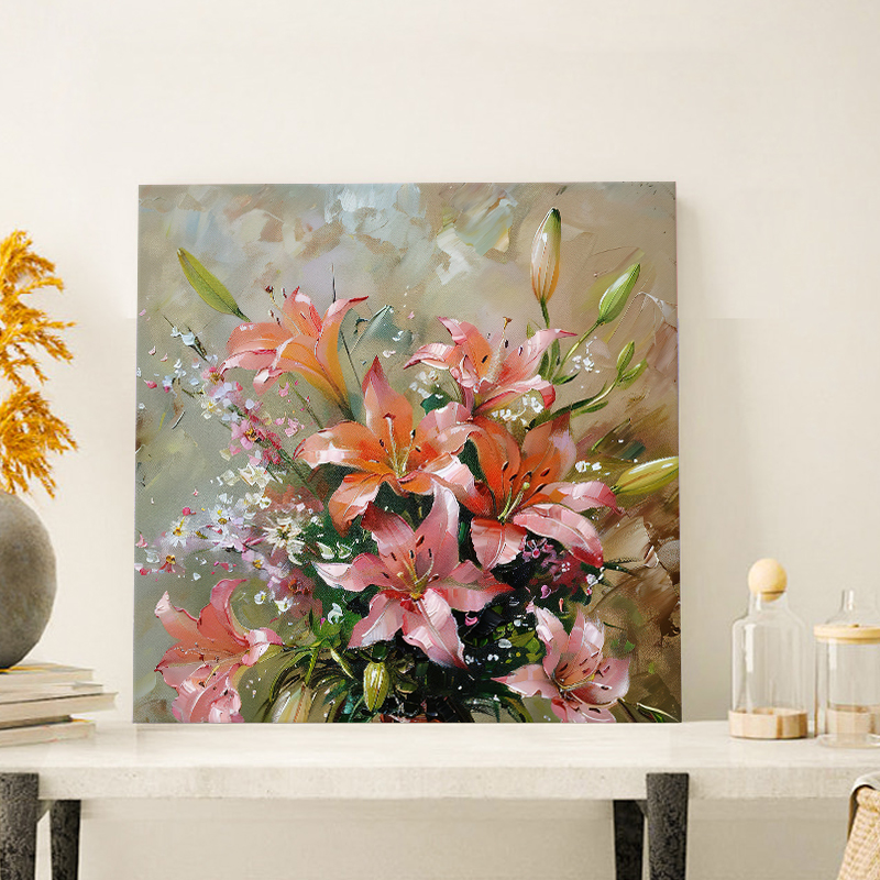 数字油画diy百合花卉手工填色画画丙烯油彩画客厅卧室高级装饰画图片