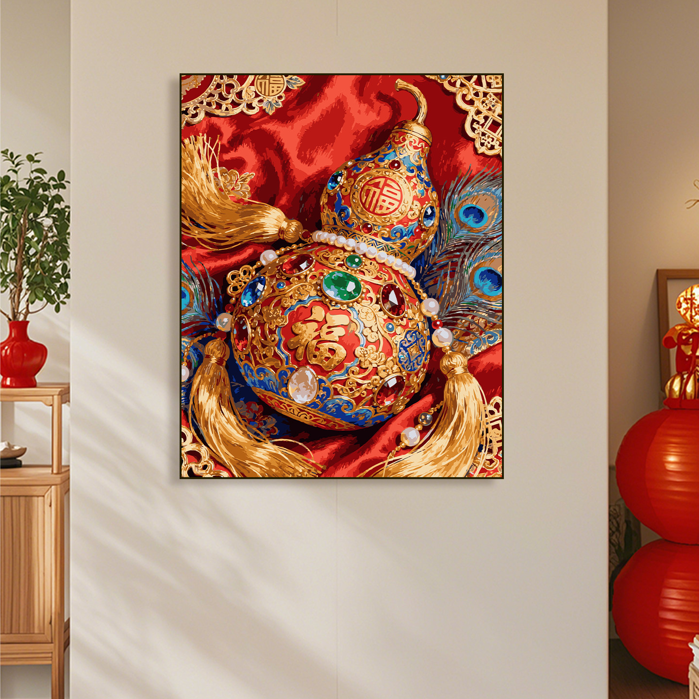 福禄吉祥diy数字油画填色画手绘填充手工画画中式丙烯油彩装饰画v,家居饰品,DIY/数字油画,淘宝优惠券,粉丝福利购,淘宝优惠卷