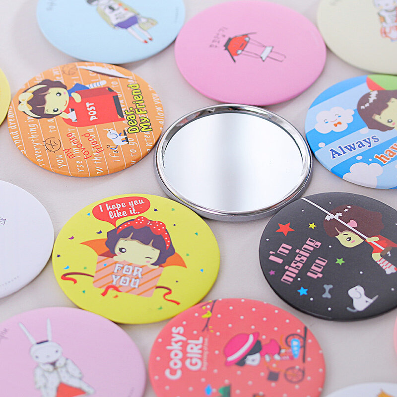 。韩国时尚可爱迷你卡通小圆镜子便携化妆玻璃镜创意圆形随身公主