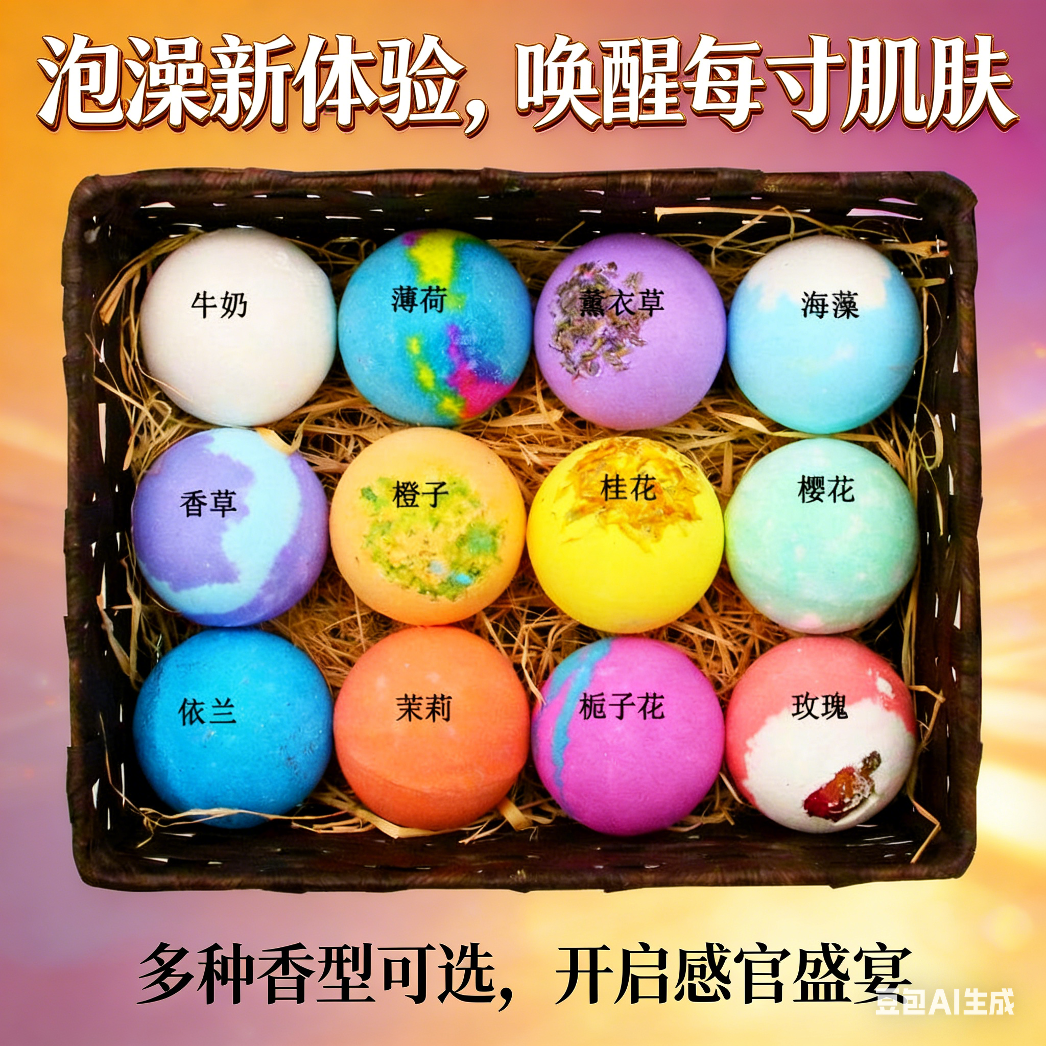 浴球情趣泡澡球全身可用清洁花瓣美白留香精油气泡弹情侣彩色沐浴