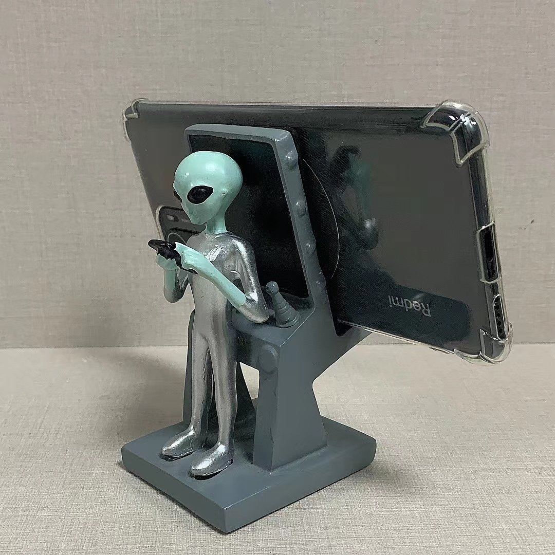 创意外星人卡通树脂手机架解放双手神器动漫手办桌面摆件可爱礼品